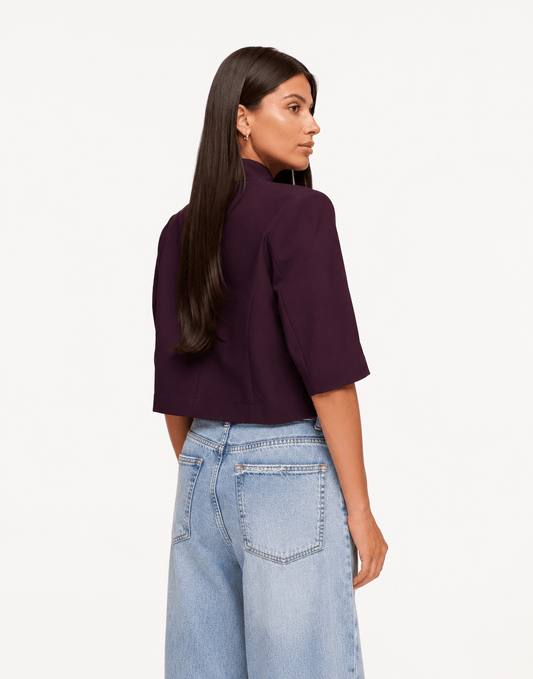 Aubergine Hoge Knoop Split Cropped - Blazer - Olivia & Kate