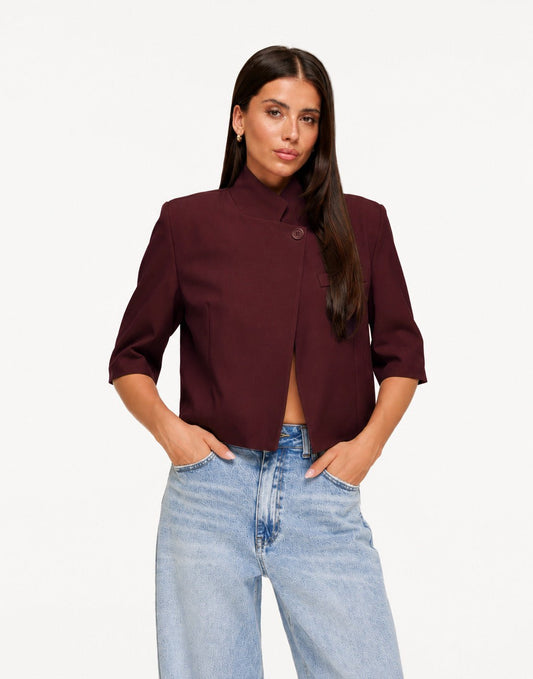 Aubergine Hoge Knoop Split Cropped - Blazer - Olivia & Kate