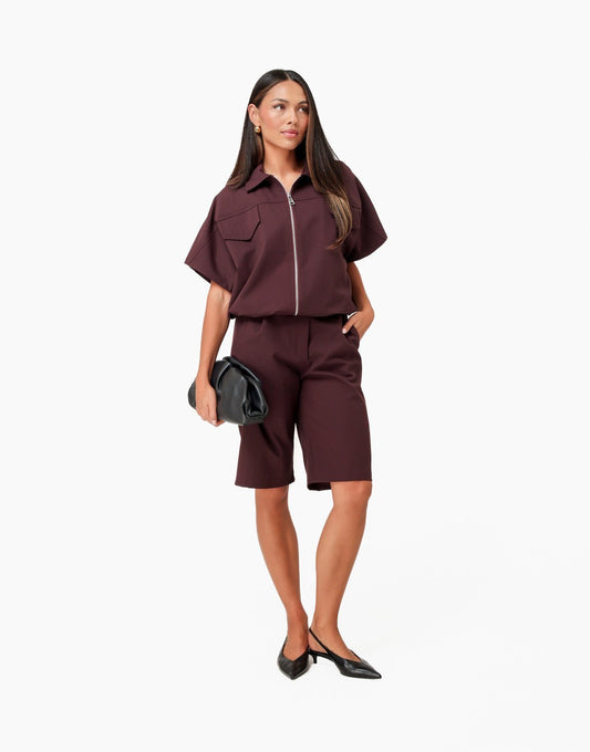 Aubergine Hoge Kraag Cropped SS - Set - Olivia & Kate