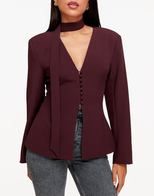 Aubergine Knoop Details V-Hals Sjaal - Set - Olivia & Kate