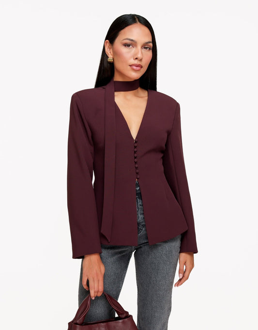 Aubergine Knoop Details V-Hals Sjaal - Set - Olivia & Kate