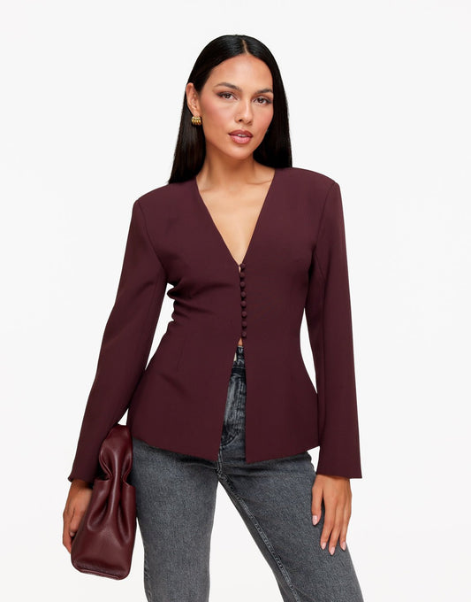 Aubergine Knoop Details V-Hals Sjaal - Set - Olivia & Kate