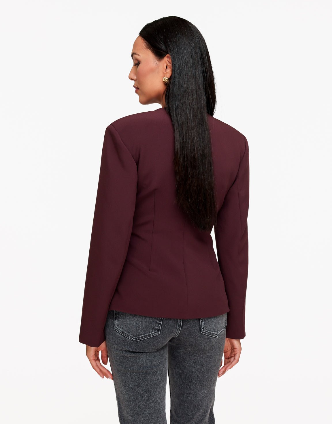 Aubergine Knoop Details V-Hals Sjaal - Set - Olivia & Kate