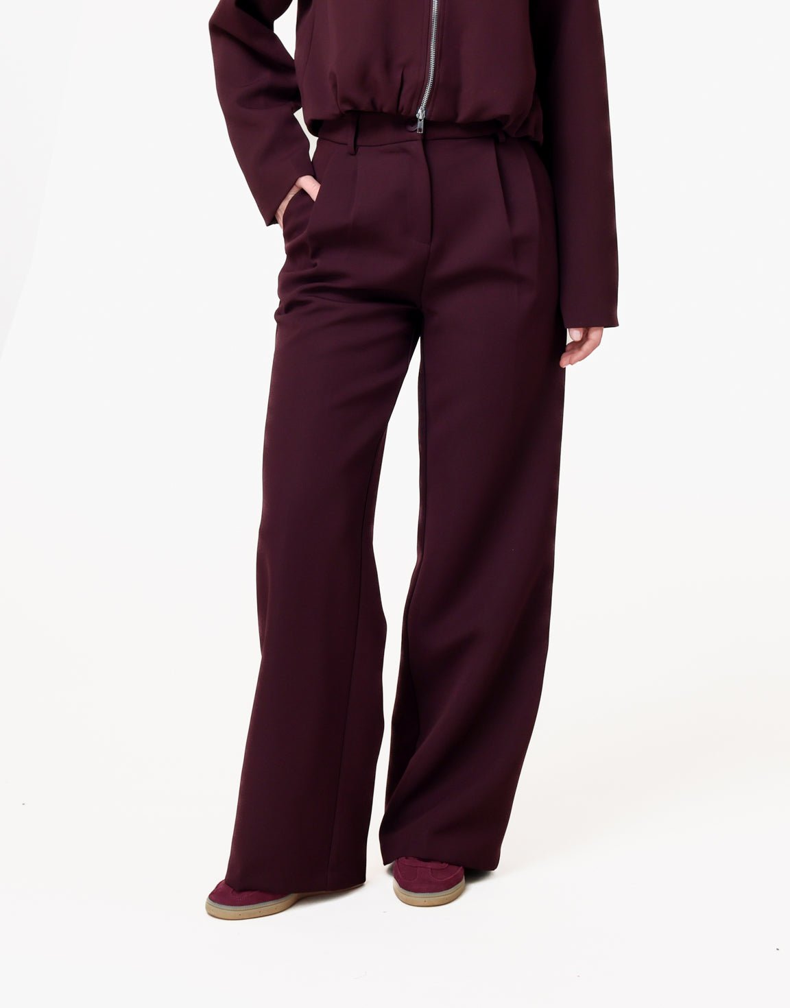Aubergine Premium Achterkant Detail Jas - Set - Olivia & Kate