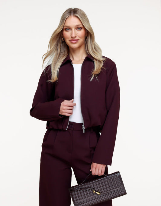 Aubergine Premium Achterkant Detail Jas - Set - Olivia & Kate