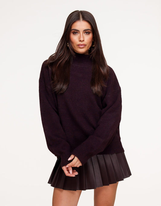 Aubergine PU Leren Plooien - Rok - Olivia & Kate