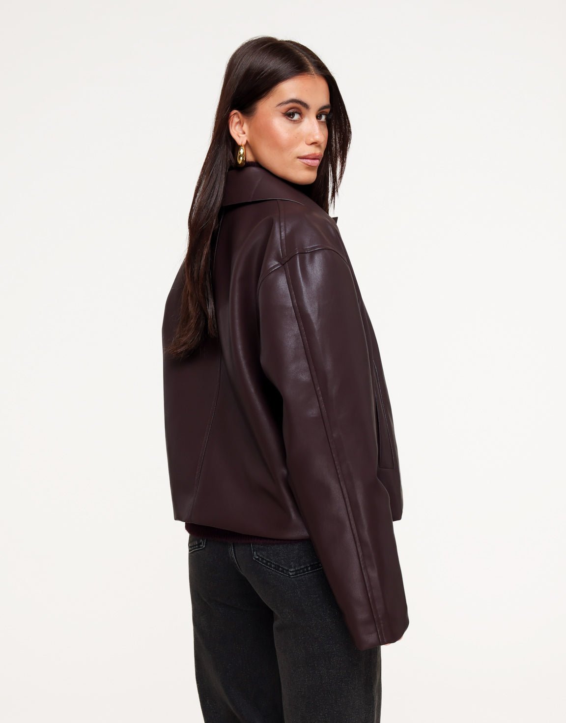 Aubergine PU Leren Rechte - Jas - Olivia & Kate