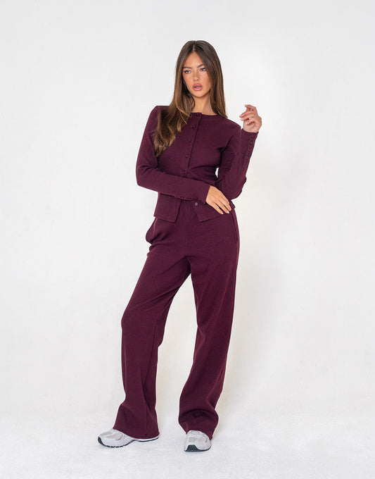 Aubergine Ribbel Lange Lounge - Broek - Olivia & Kate