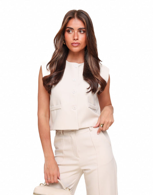 Beige Basic Cropped - Gilet - Olivia & Kate