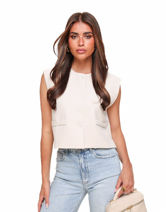 Beige Basic Cropped - Gilet - Olivia & Kate