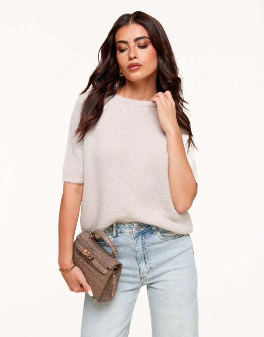 Beige Basic Fluffy SS - Top - Olivia & Kate