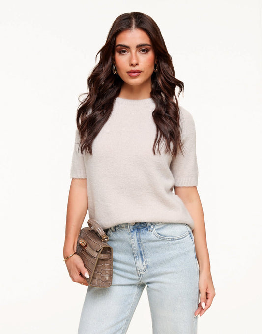 Beige Basic Fluffy SS - Top - Olivia & Kate