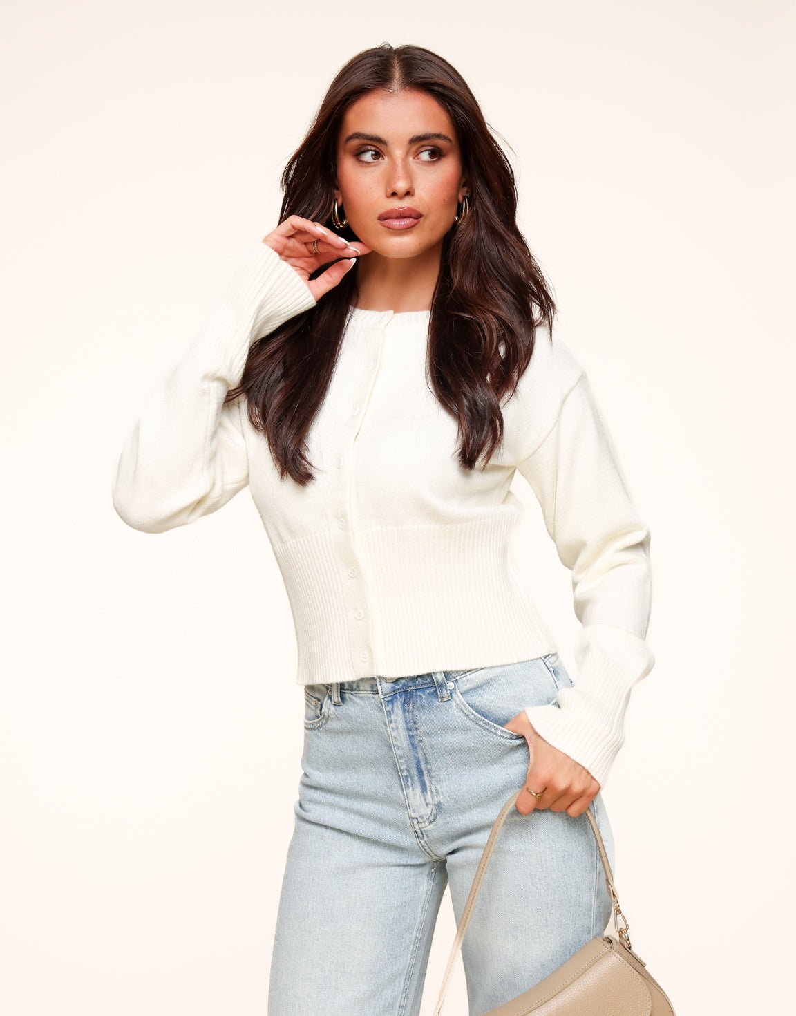 Beige Basic Knopen - Vest - Olivia & Kate