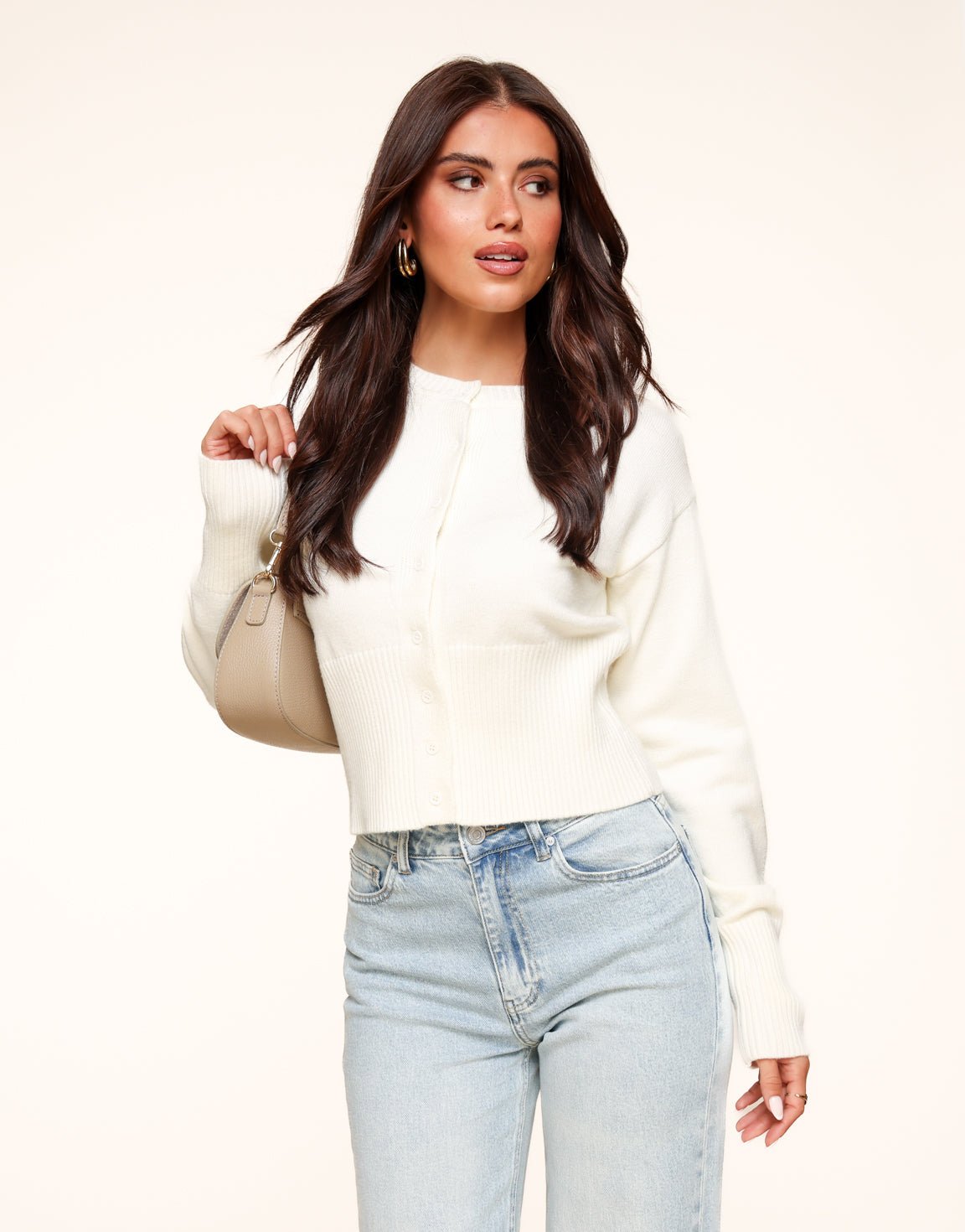 Beige Basic Knopen - Vest - Olivia & Kate