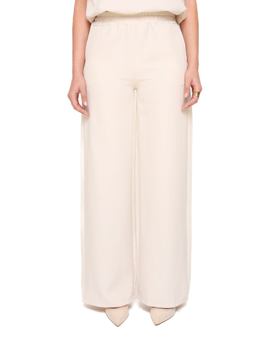 Beige Basic Wijde Elastieke Band - Pantalon - Olivia & Kate