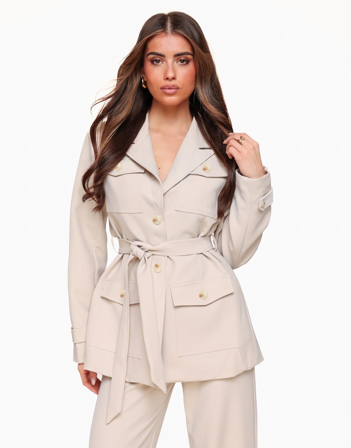 Beige Casual Wikkel - Blazer - Olivia & Kate