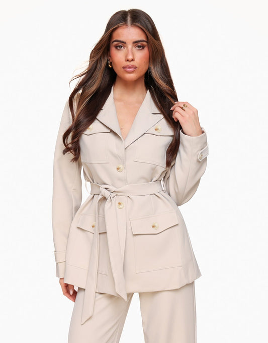 Beige Casual Wikkel - Blazer - Olivia & Kate