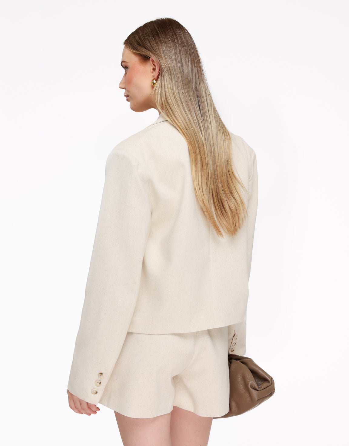 Beige Classic Linnen Blend Cropped - Blazer - Olivia & Kate