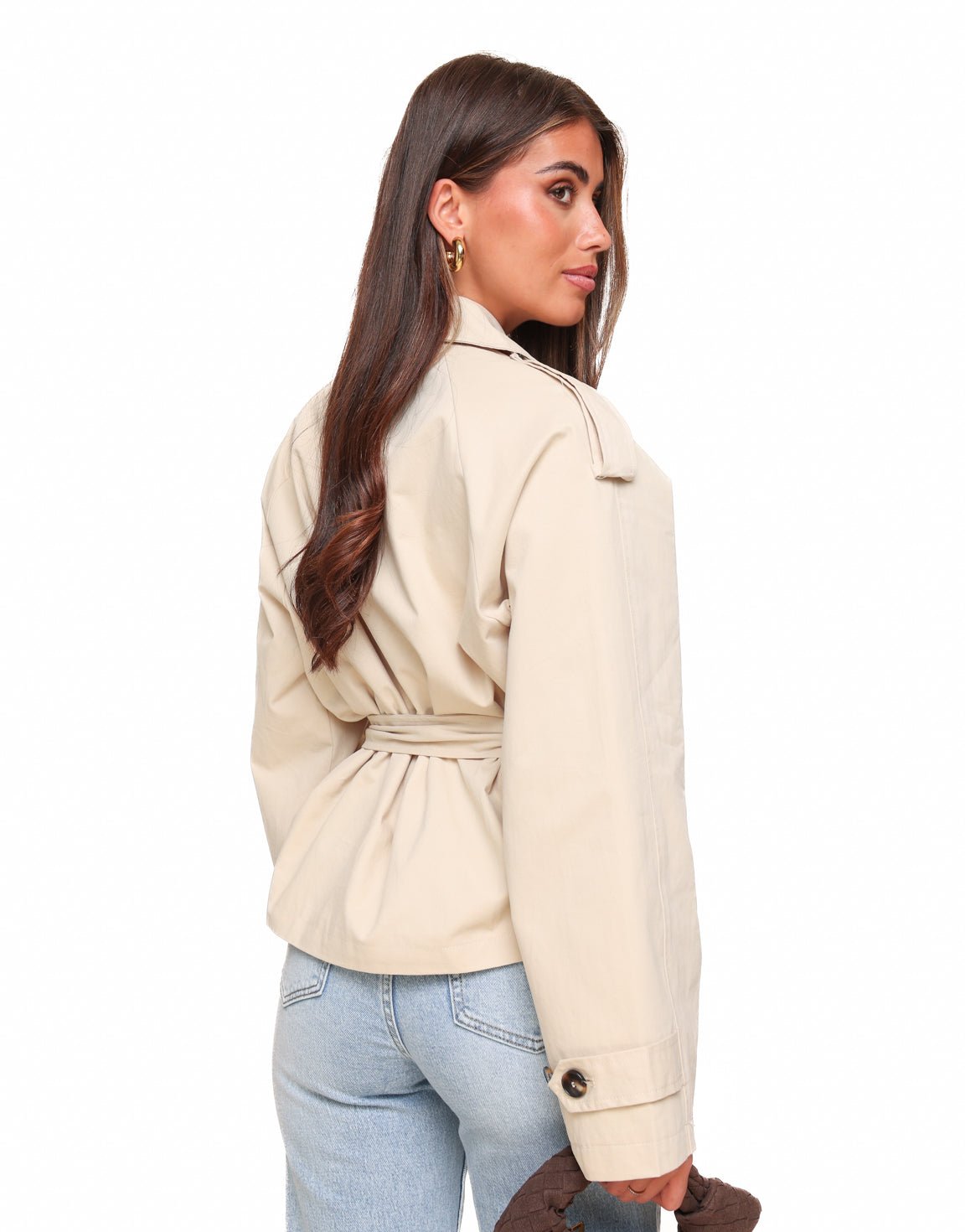 Beige Cropped Classic Trench Coat - Jas - Olivia & Kate