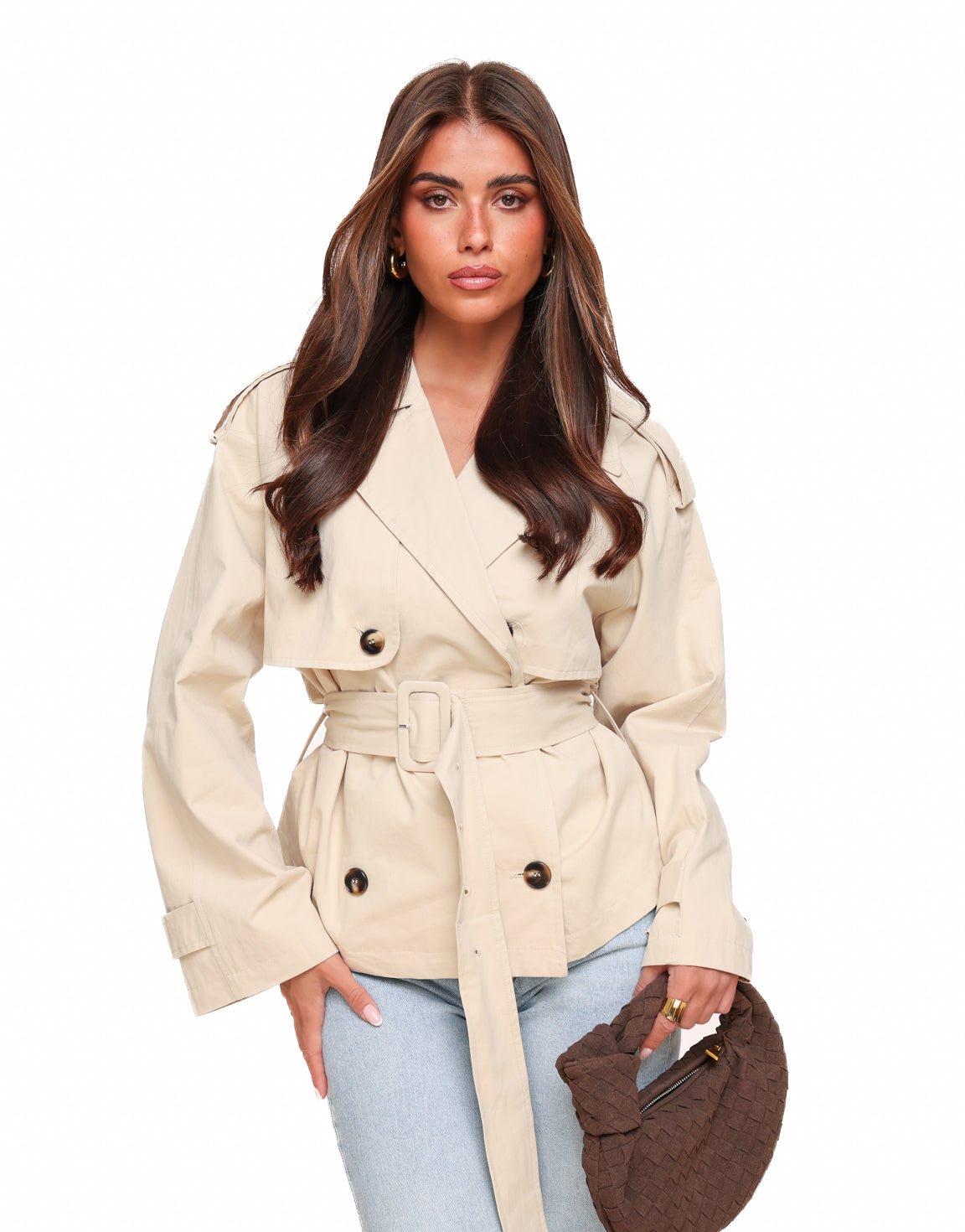 Beige Cropped Classic Trench Coat - Jas - Olivia & Kate