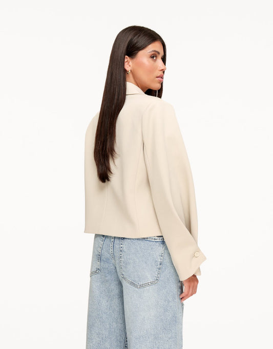 Beige Cropped Omgeslagen Mouwen - Blazer - Olivia & Kate