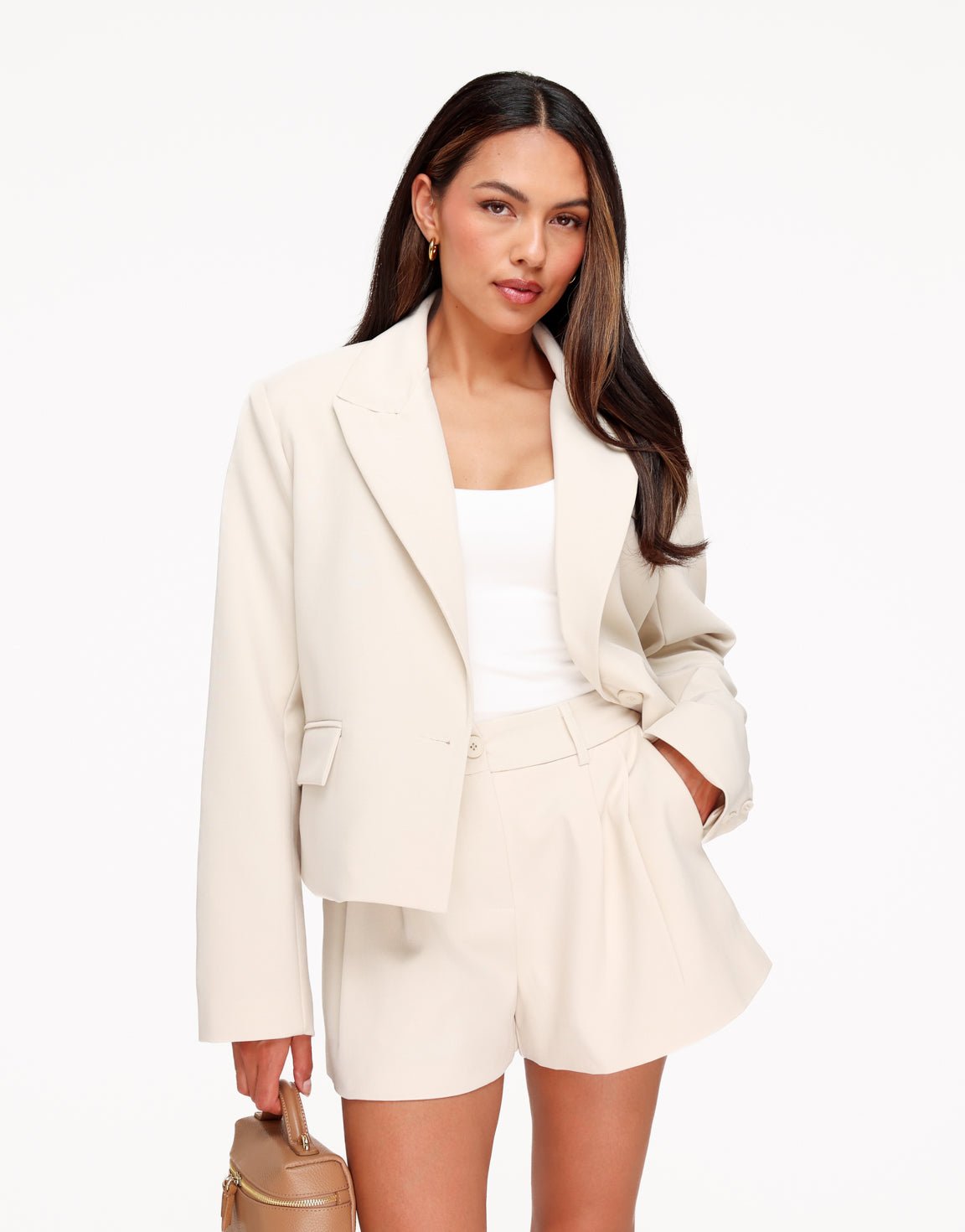 Beige Cropped Zak Detail - Blazer - Olivia & Kate