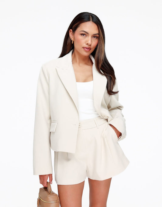 Beige Cropped Zak Detail - Blazer - Olivia & Kate