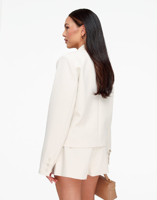 Beige Cropped Zak Detail - Blazer - Olivia & Kate