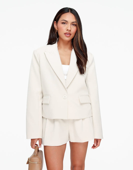 Beige Cropped Zak Detail - Blazer - Olivia & Kate