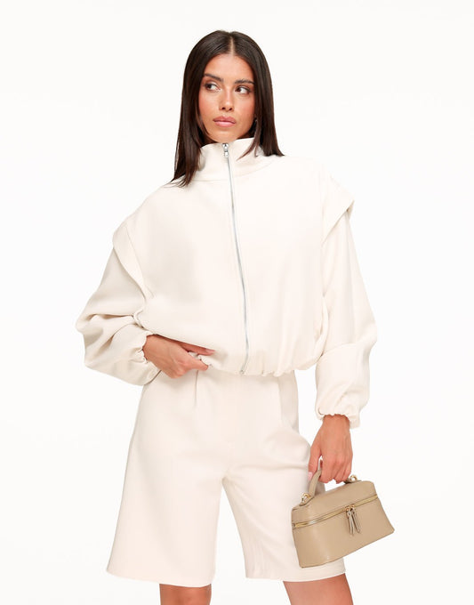 Beige Edit Hoge Kraag Bomber - Set - Olivia & Kate