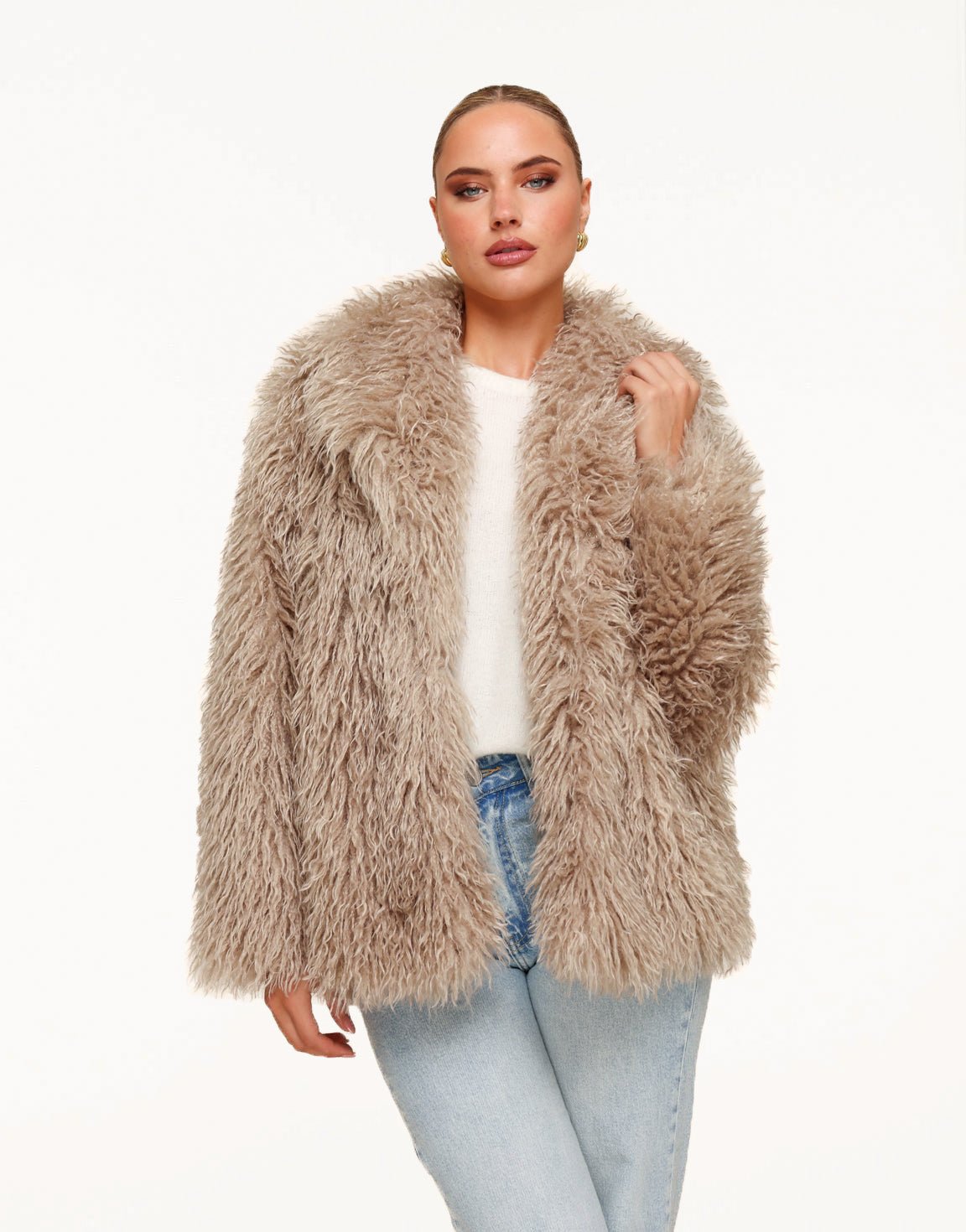 Beige Fluffy Fur - Coat - Olivia & Kate