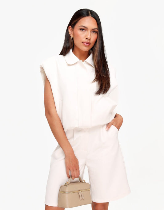 Beige F/W Edit Schouder Pads - Gilet - Olivia & Kate