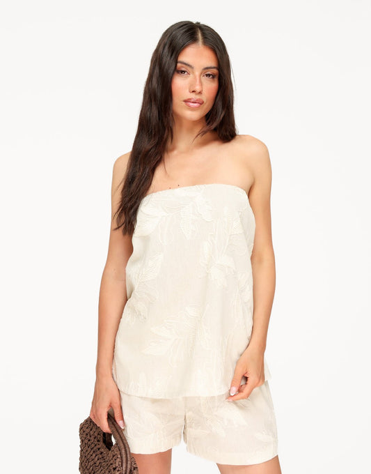Beige Geborduurde Elastische Bloemen - Set - Olivia & Kate