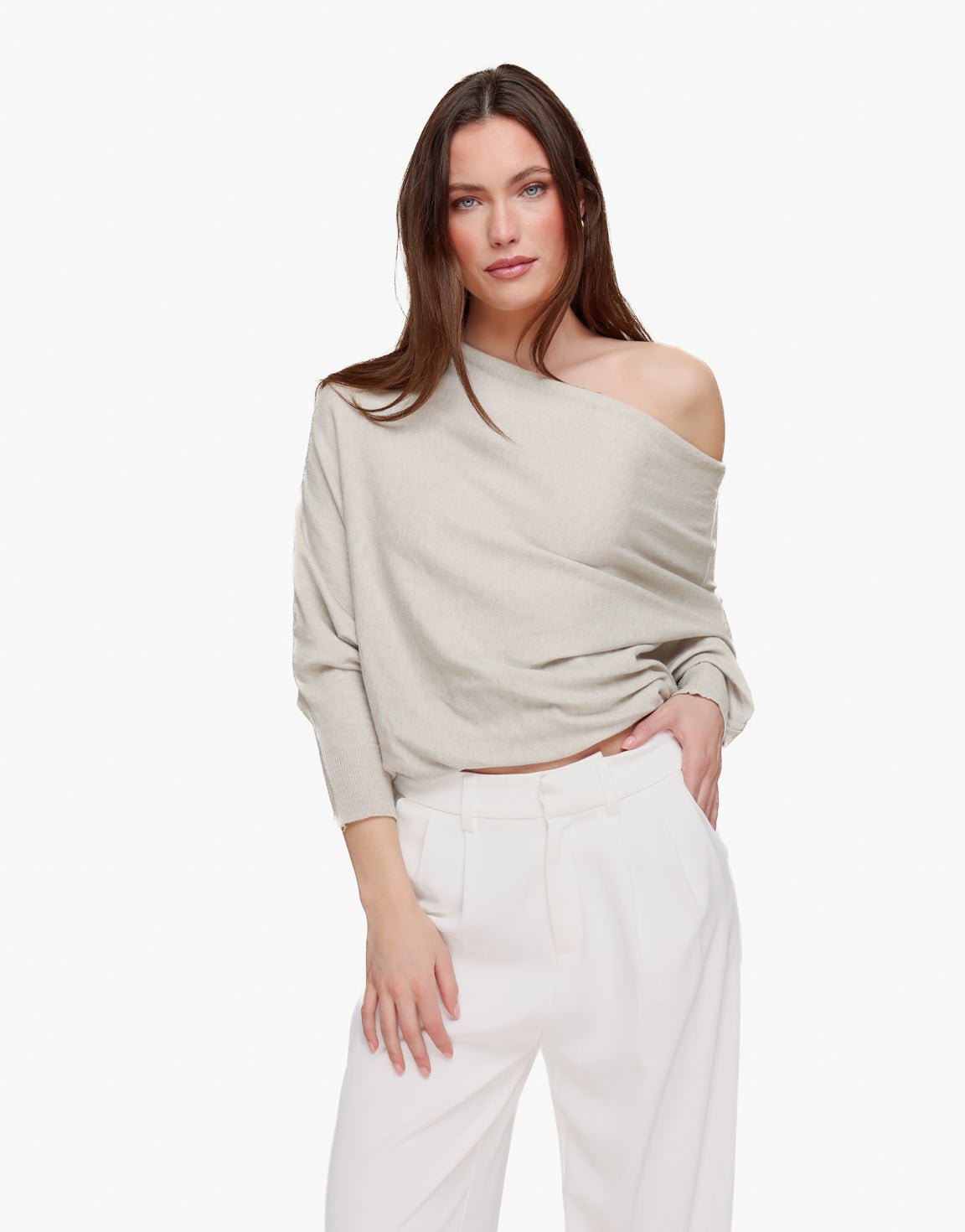 Beige Gebreide 2 Kanten 3/4 Mouwen - Top - Olivia & Kate