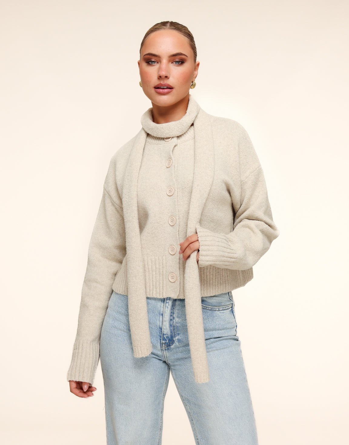 Beige Gebreide LS - Vest - Olivia & Kate