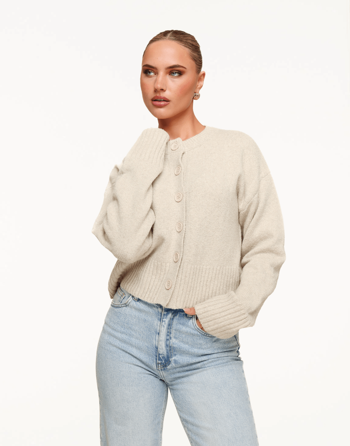 Beige Gebreide LS - Vest - Olivia & Kate