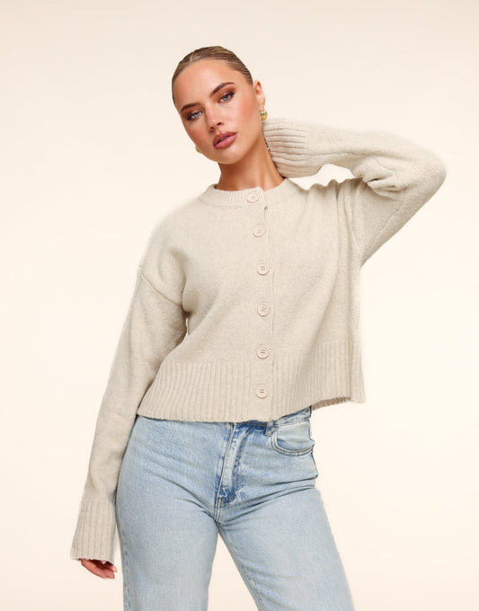 Beige Gebreide LS - Vest - Olivia & Kate