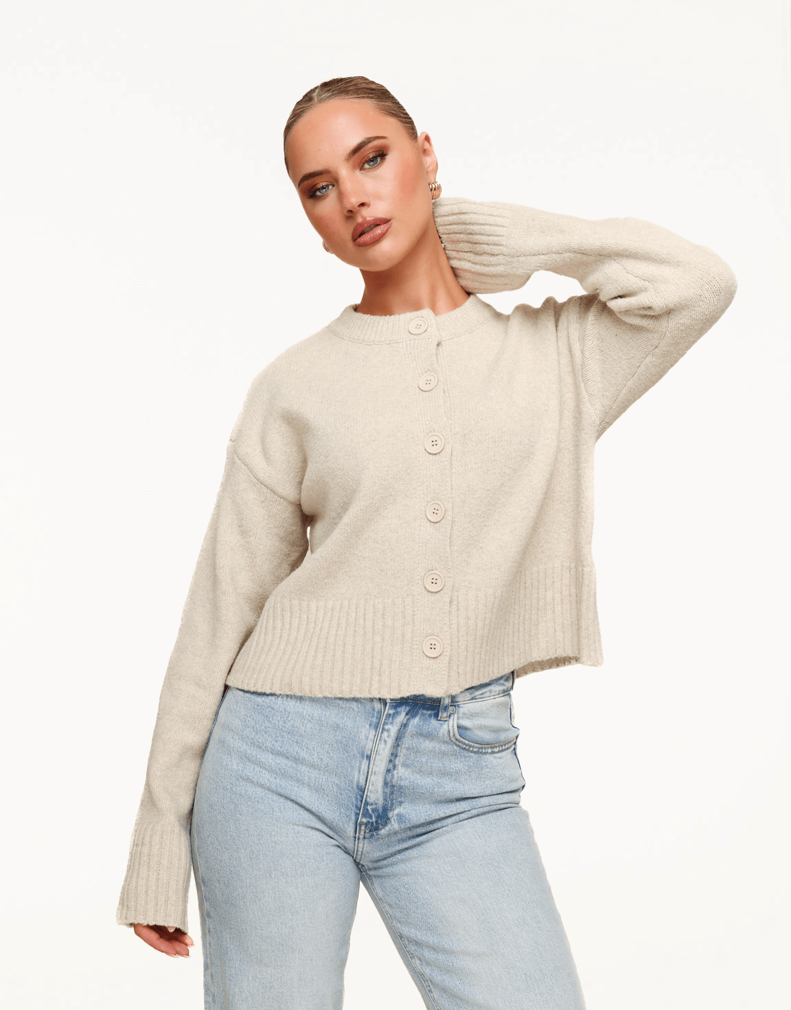 Beige Gebreide LS - Vest - Olivia & Kate