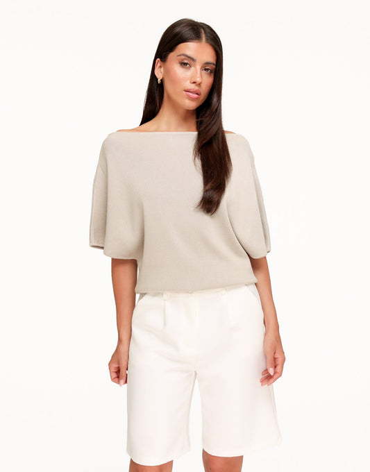 Beige Gebreide Off Shoulder - Trui - Olivia & Kate