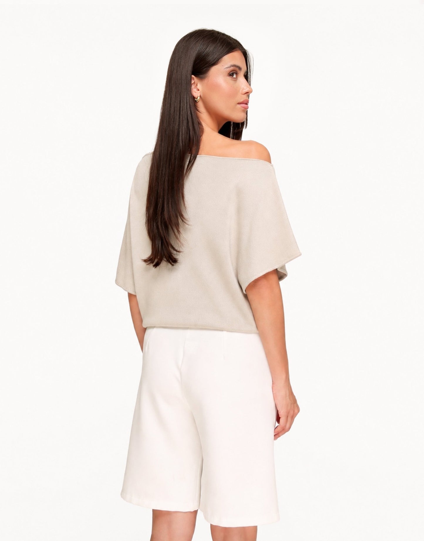 Beige Gebreide Off Shoulder - Trui - Olivia & Kate
