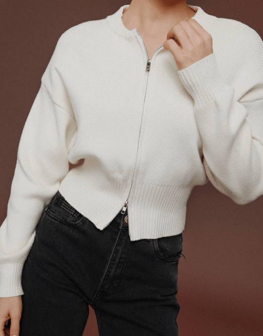 Beige Gebreide Rits - Vest - Olivia & Kate