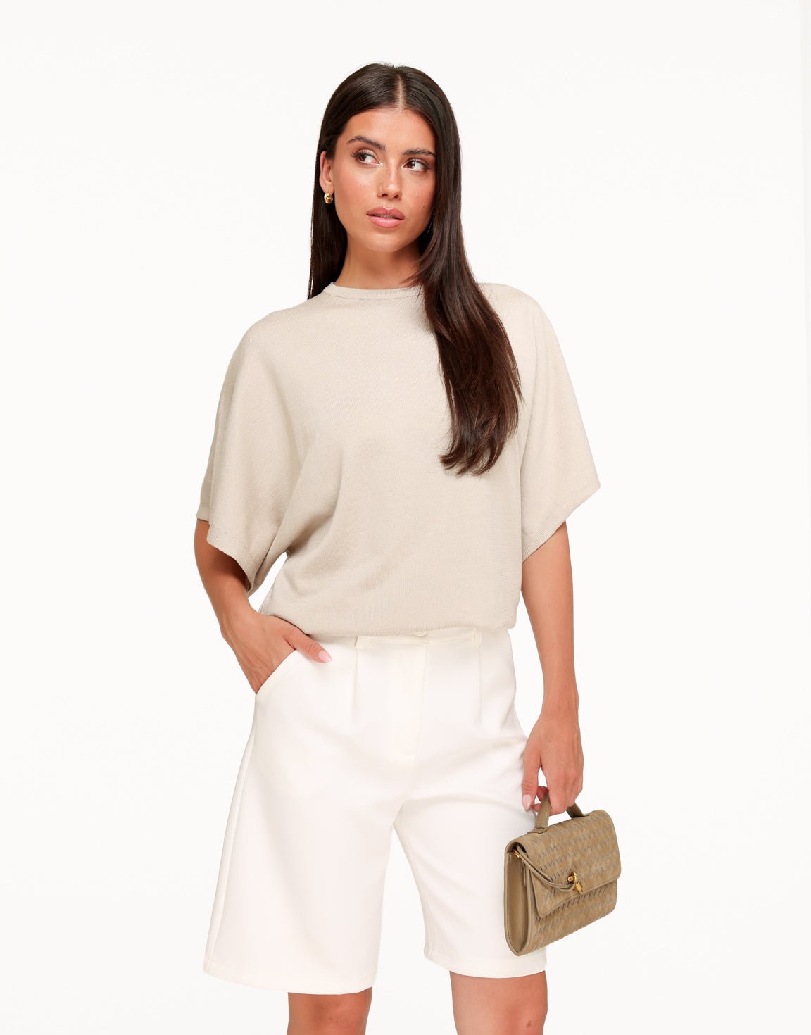 Beige Gebreide Wijde Mouwen SS - Top - Olivia & Kate