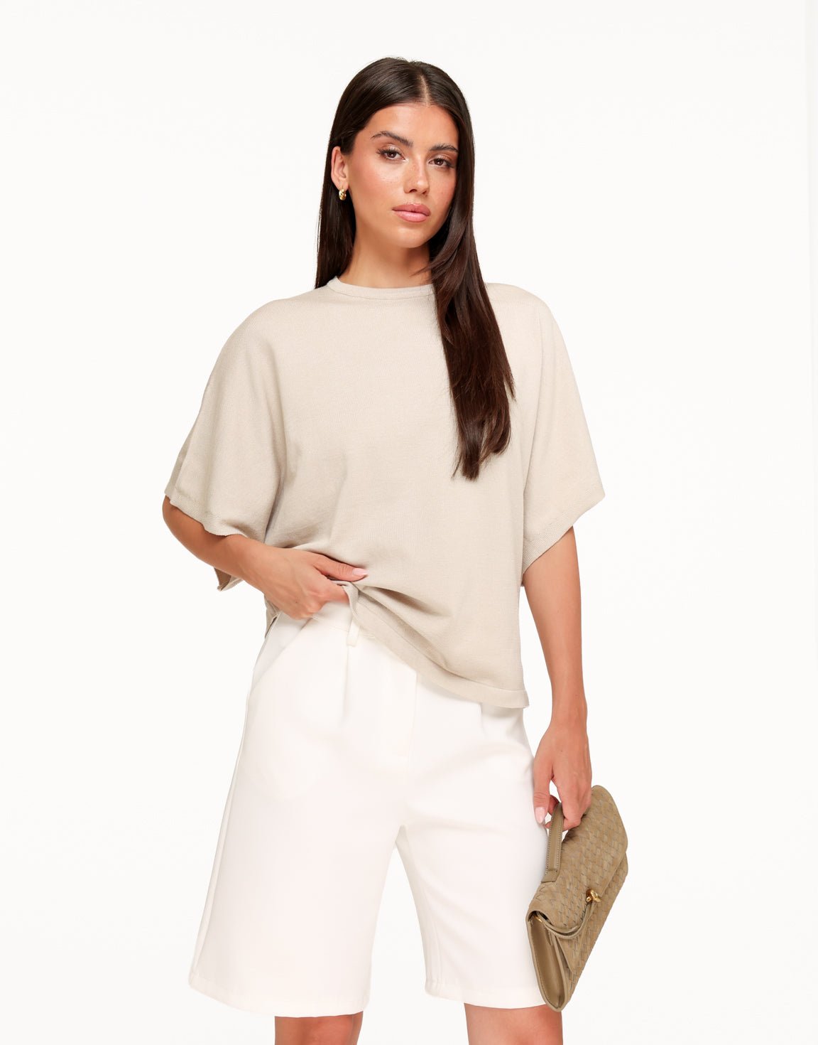 Beige Gebreide Wijde Mouwen SS - Top - Olivia & Kate