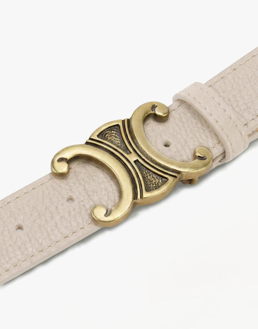 Beige Detailed Gold Buckle - Belt