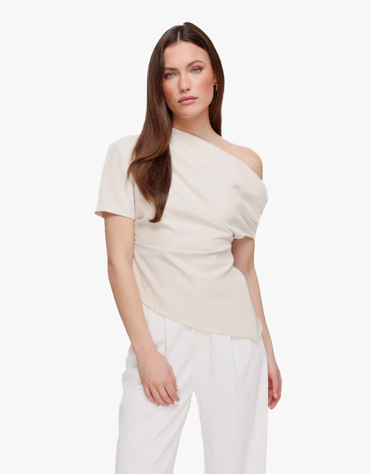 Beige Gedrapeerde Off Shoulder SS - Top - Olivia & Kate