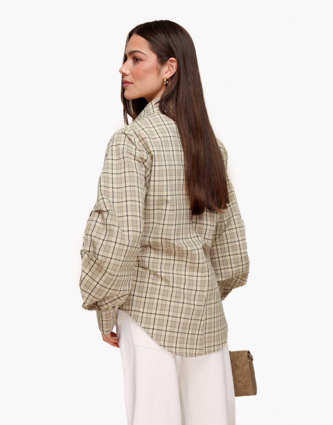 Beige Getailleerde Ruiten - Blouse - Olivia & Kate