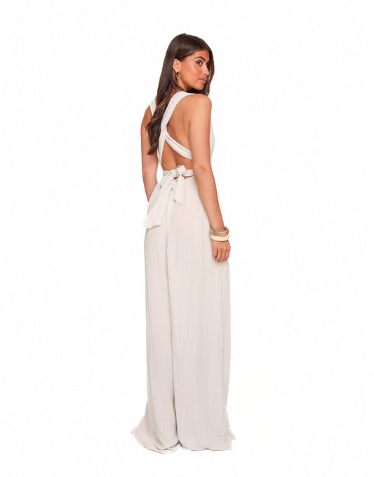 Beige Halter Lurex - Jumpsuit - Olivia & Kate