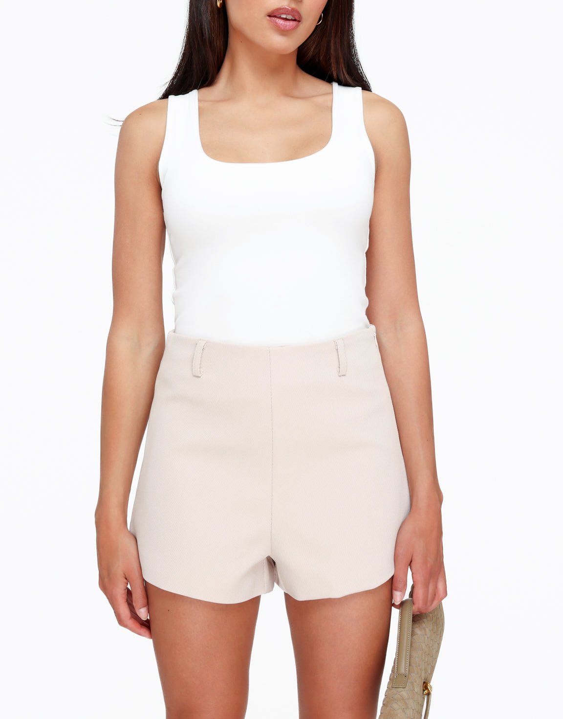 Beige High Waist Mini - Shorts - Olivia & Kate