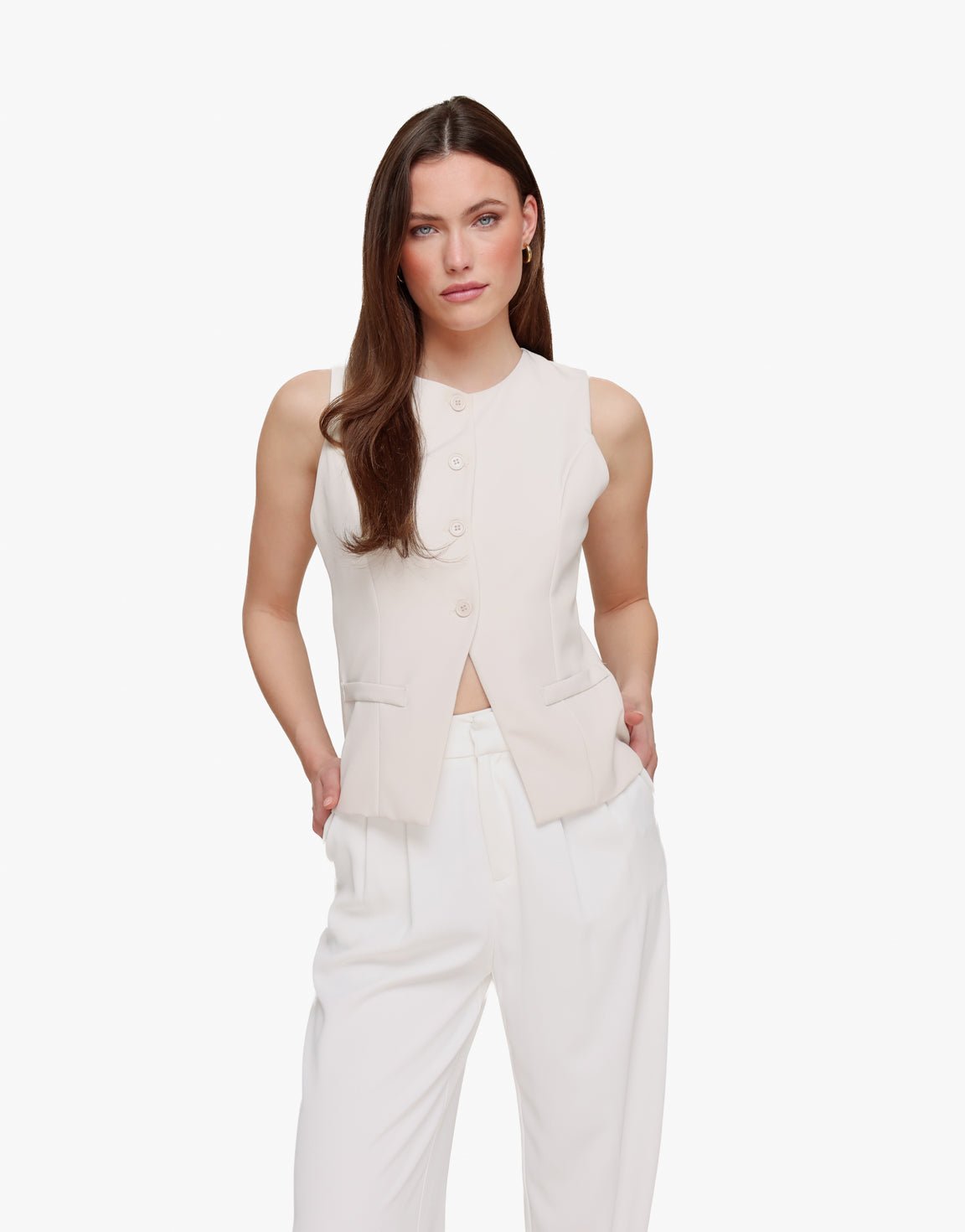 Beige High Buttons - Gilet