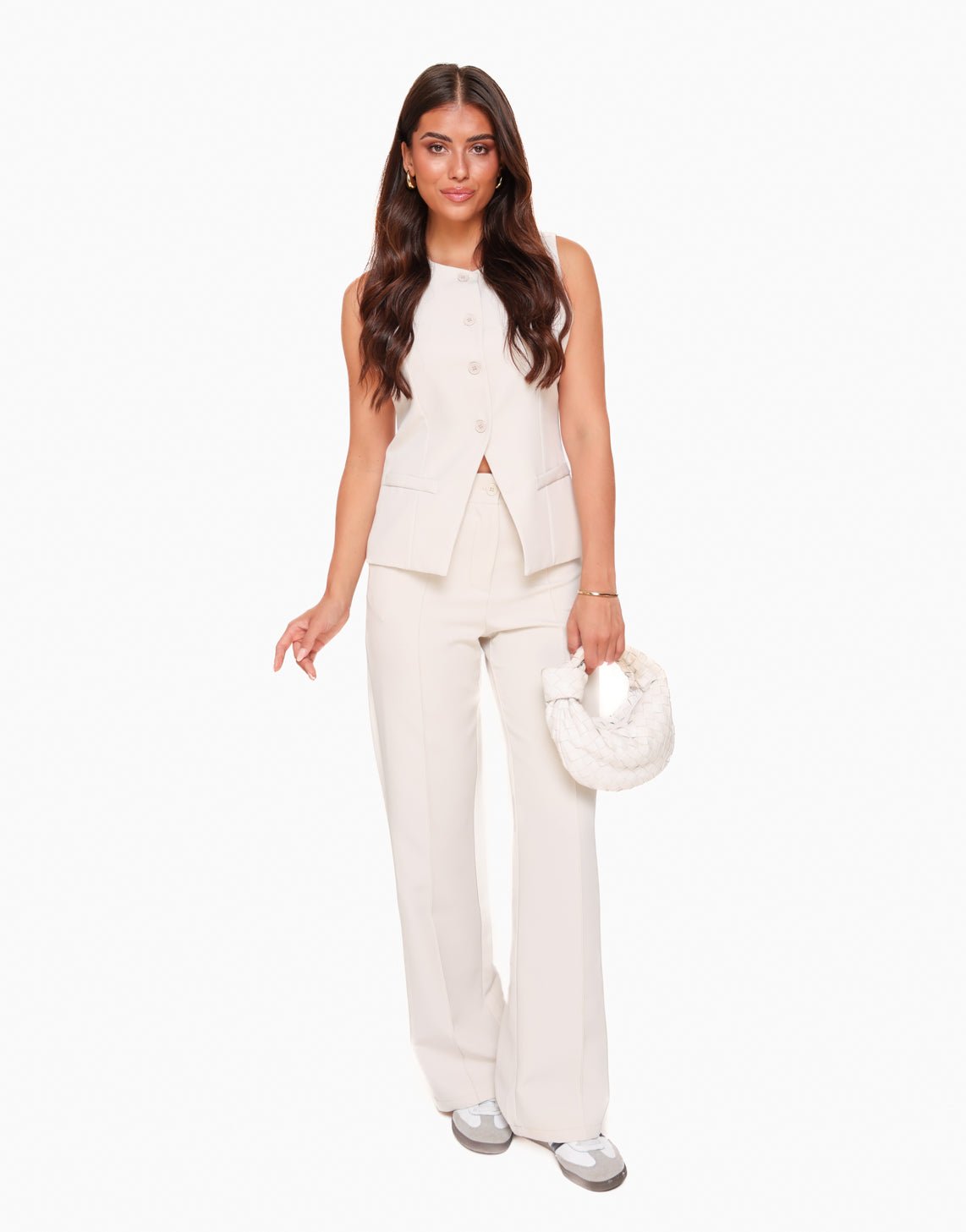 Beige Hoge Knopen Gilet - Set - Olivia & Kate